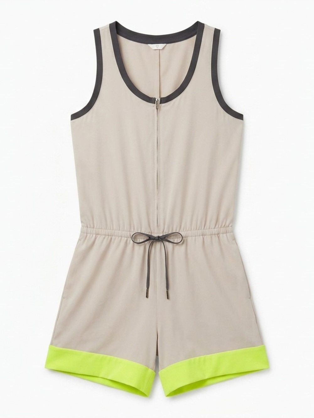Club Monaco Sporty Chic Romper | Neutral & Lime Contrast | Size 4
